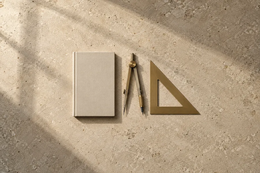 Outils de dessin posés sur la table de l’atelier