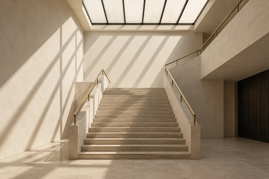 Verrière zénithale d’un escalier, ombres portées nettes